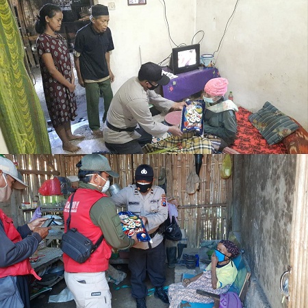 PPKM Darurat Level 4, Kanit Binmas Polsek Kalibaru Keliling Bagikan Beras