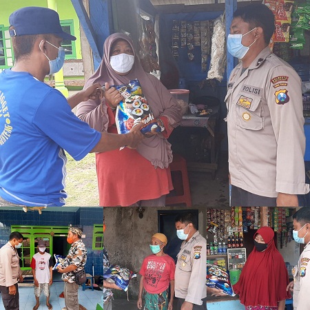 Sinergi Polri dan Perangkat Desa Serta Relawan BPBD Salurkan Bansos kepada Warga Terdampak PPKM Darurat Covid-19