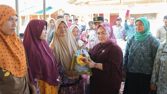 Silaturahmi dengan Masyarakat Darussalam dan Sungai Bakau, Bupati Rohil Menyerahkan Bantuan Beras 8 Ton