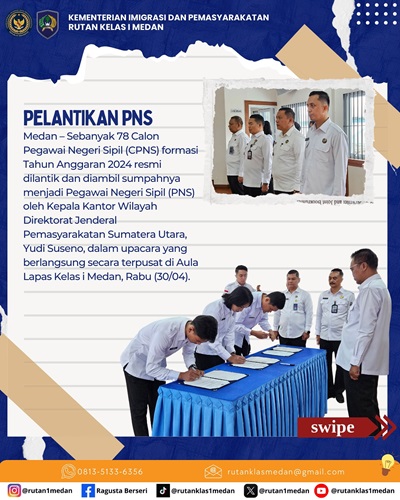 Tiga Pegawai Rutan Kelas I Kota Medan Sah Dilantik Menjadi PNS