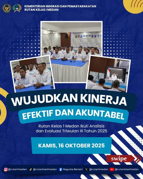 Wujudkan Kinerja Efektif dan Akuntabel, Rutan Kelas 1 Medan Mengikuti Analisis dan Evaluasi Triwulan III Tahun 2025